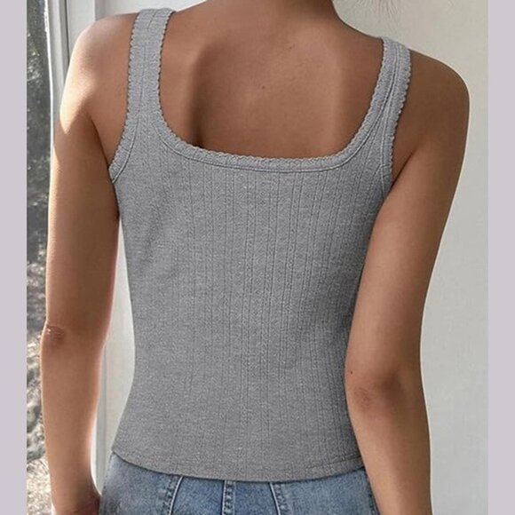 Luxveer Women's Square Neck Crop Tank Top Sexy Y2K Button Front Gray Size XL - Picture 3 of 4